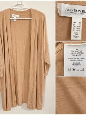 Addition Elle Tan Open-Front Draped Cardigan